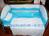 Chăn ga gối quây cũi đắp hình chấm bi xanh - giường cũi trẻ em 